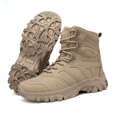 Men's high top hiking boots, sporty and stylish outdoor style, solid color, anti slip and wear-resistant rubber sole