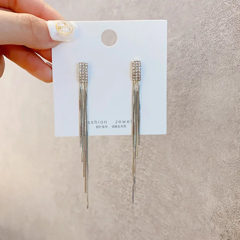 Fashion Statement Earrings Long Gold Color Statement Bling Tassel Earrings for Women Ms Wedding Daily Pendant Hot Jewelry Gift