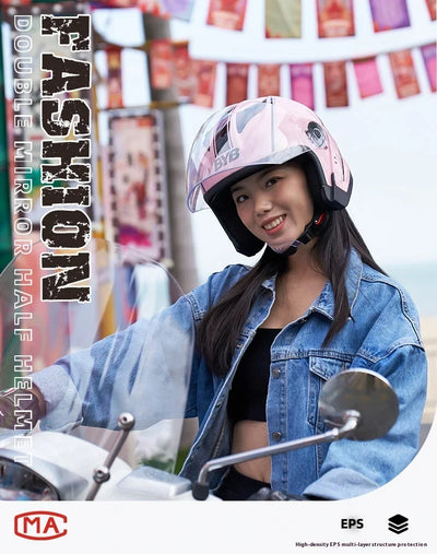 Motorcycle Equipments Open Face Helmet For Men Women Dual Lens Sun Visor Face Shield Top Lightweight Scooter Retro 3/4 Headwear