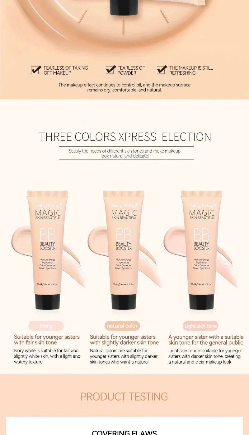 BB Cream Natural Nude Finish — Hydrating, Oil-Control, Long-Lasting Foundation