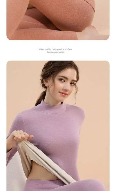 Thermal Underwear Sets for Women Mid-high Collar High Stretch Base Tops