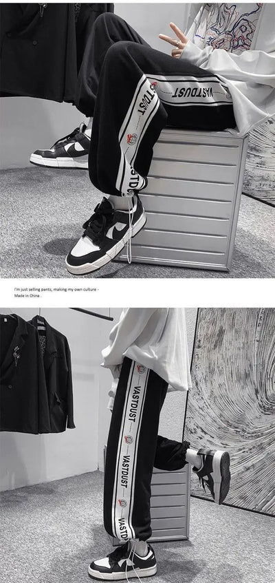 Men New Pant Casual Sweat Pants Solid Color Loose Drawstring Wide-leg Letter Trouser Fashion Straight Casual Pants for Men