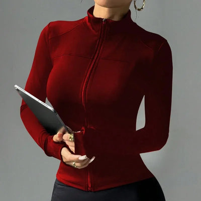 Women's Outdoor Yoga Jacket Slim Fit Zip Up Running Long Sleeve Coat Athletic Performance Wear Gym To Trail Fashion Sportswear
