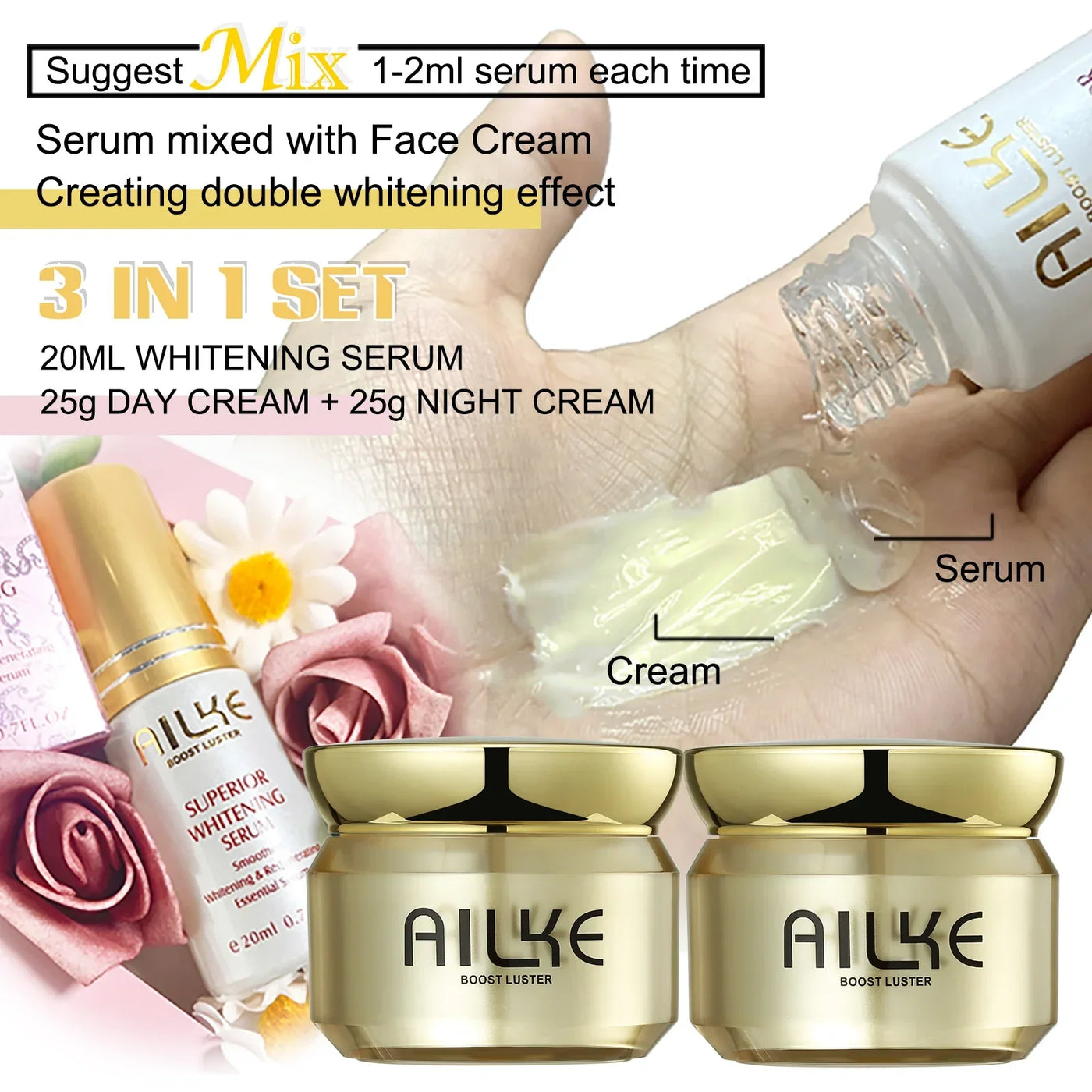 AILKE Dark Spots Corrector, Whitening Hydration Facial Cream, With Spf35, Even Skin Tone, Anti-Sunburn Face Care Set for Women