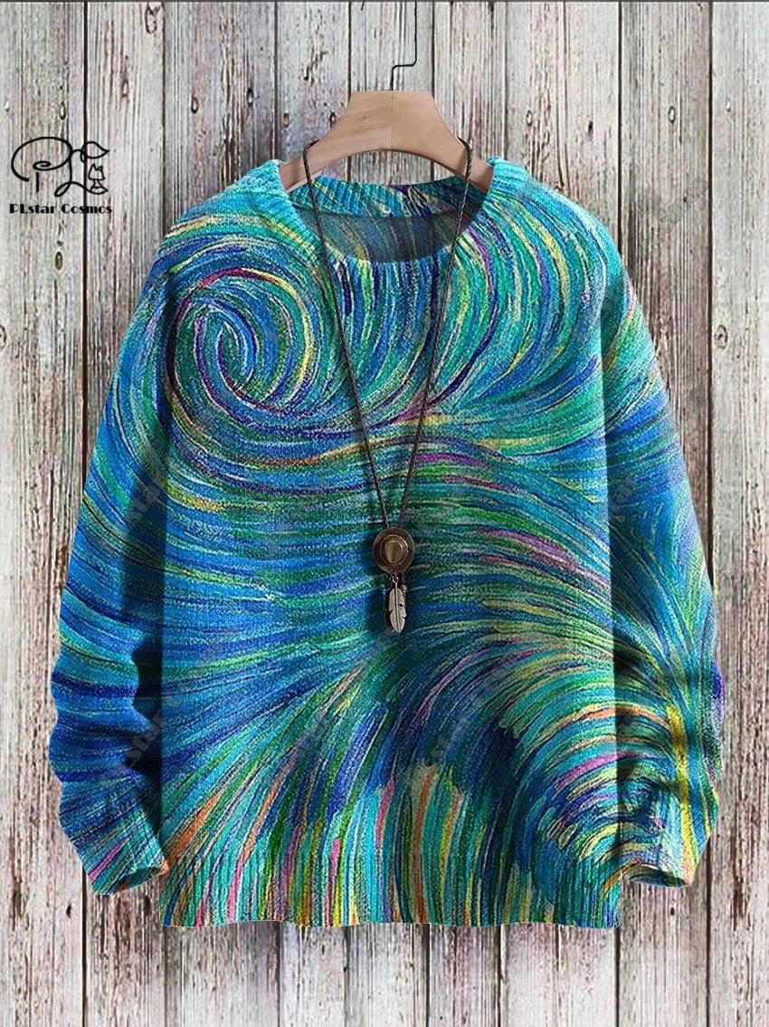 Brand New 3D Printed Retro Colorful Art Print Authentic Ugly Sweater Winter Casual Unisex Sweater F-2