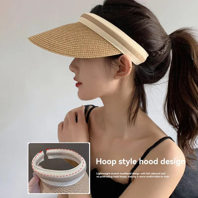 Fashionable Women's Sun Hat Sunscreen UV Resistant Beach Sun Hat Casual Hat Lafite Grass Woven Top Hat Suitable for Summer Women