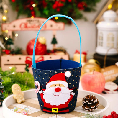 Christmas Gift Bag Spacious Cartoon Gift Bucket Elk Cloth Handbag Festive Santa Claus Bag For Gift Giving 'S Party