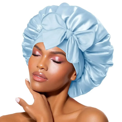 Silk Bonnet for sleeping Women Satin bonnet Hair Bonnet Night Sleep Cap Scarf wrap for Curly Hair with tie Band Black