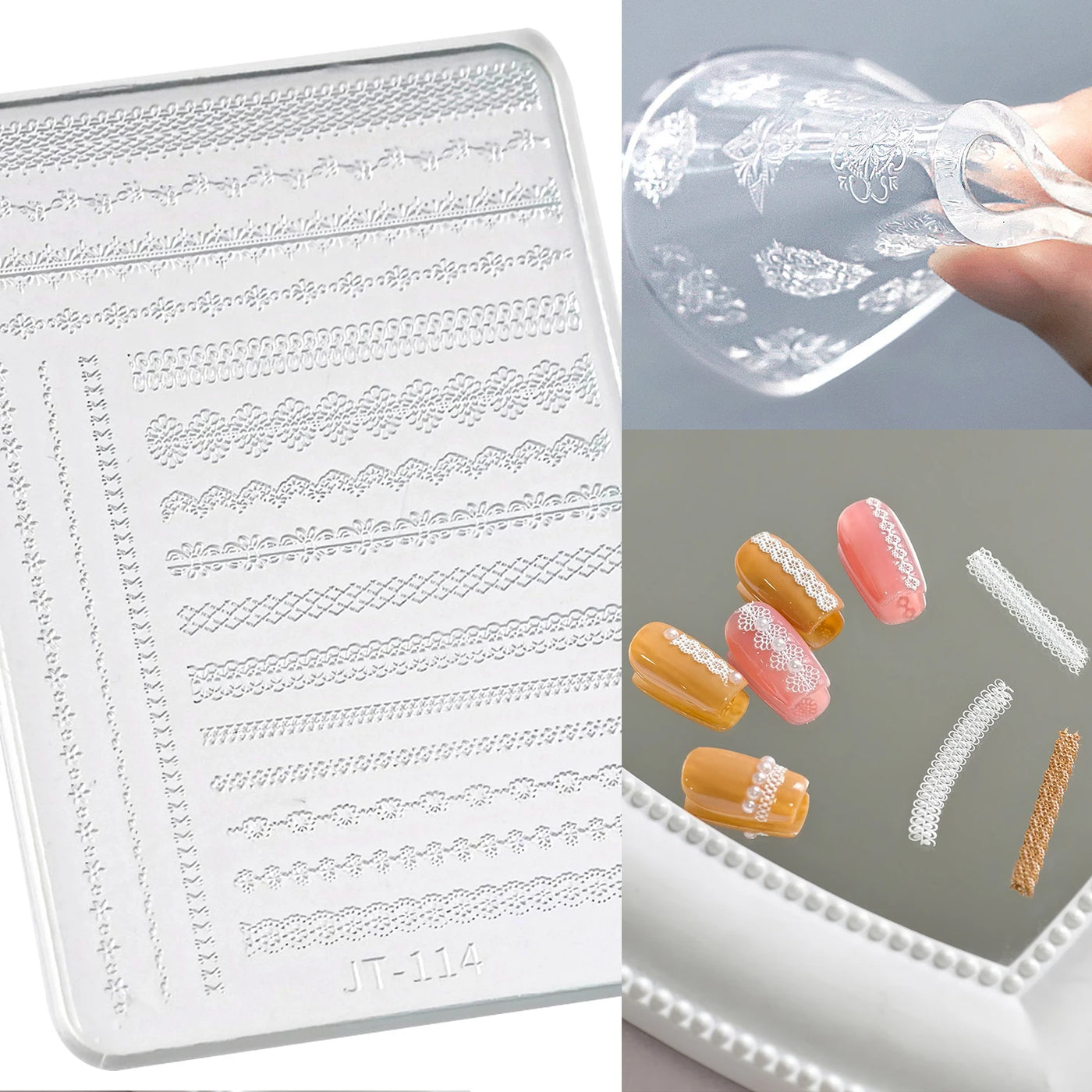 Geometric Bowknot Grid Lace Flora Edge Nail Art Silicone Carving Mold Mould Star Daisy Flower Charms Bow Tie Snowflake Template