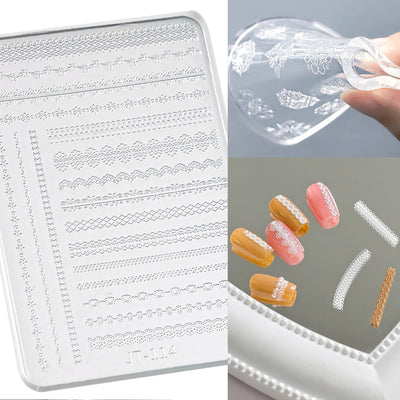 Geometric Bowknot Grid Lace Flora Edge Nail Art Silicone Carving Mold Mould Star Daisy Flower Charms Bow Tie Snowflake Template