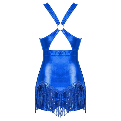 Women's Sequin Dance Dress Latin American Dance Costume Body Sleeveless Classical Samba Rumba Dresses Jazz Ballerina Dancewear