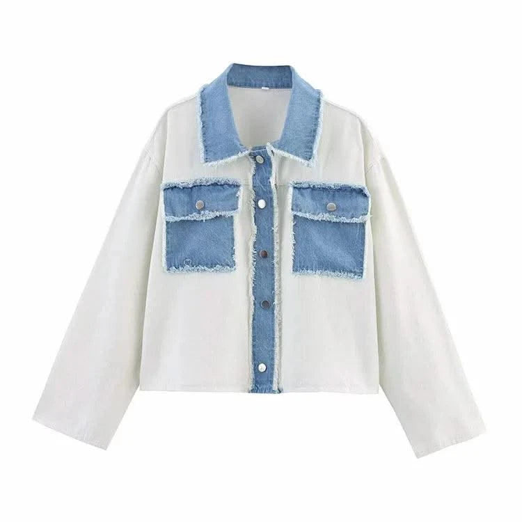 HipSeam Patchwork Bomber Jacket Women Casual Denim Women's Short