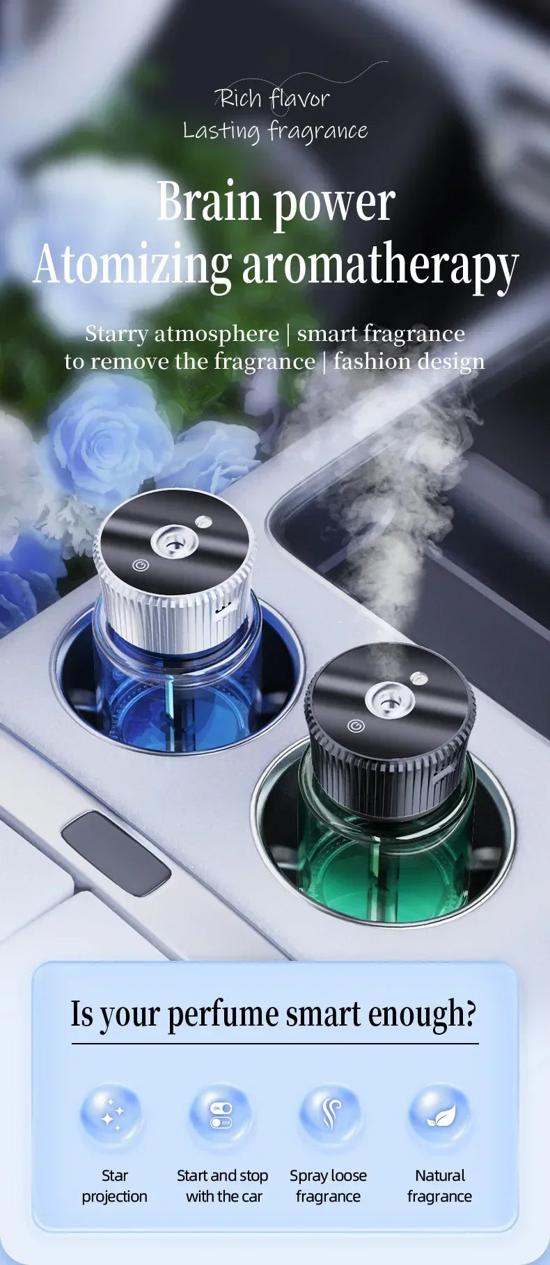 Smart car fragrance diffuser; car fragrance; automatic car fragrance diffuser; starry ceiling environment. USB car fragrance dif