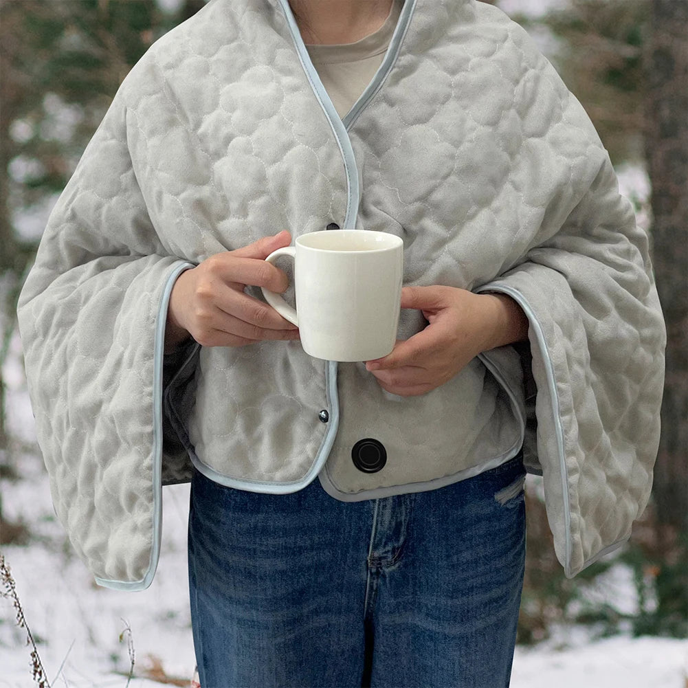 Wearable USB Electric Heated Blanket 3 Heating Levels Fleece Heated Blanket Quickly Heated Cape Pad for Home Office Car