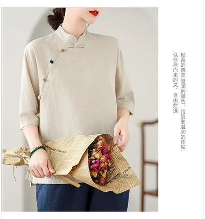 Women's Retro Linen Short-Sleeved Top