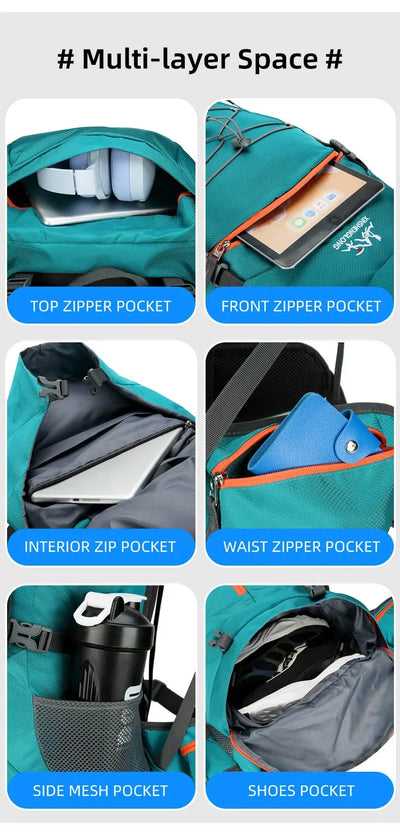 Hiking Backpack Camping Bag Mountain Climbing with Waterproof Rain Cover Daypack for Men Women Outdoor Travel Rucksack Fishing