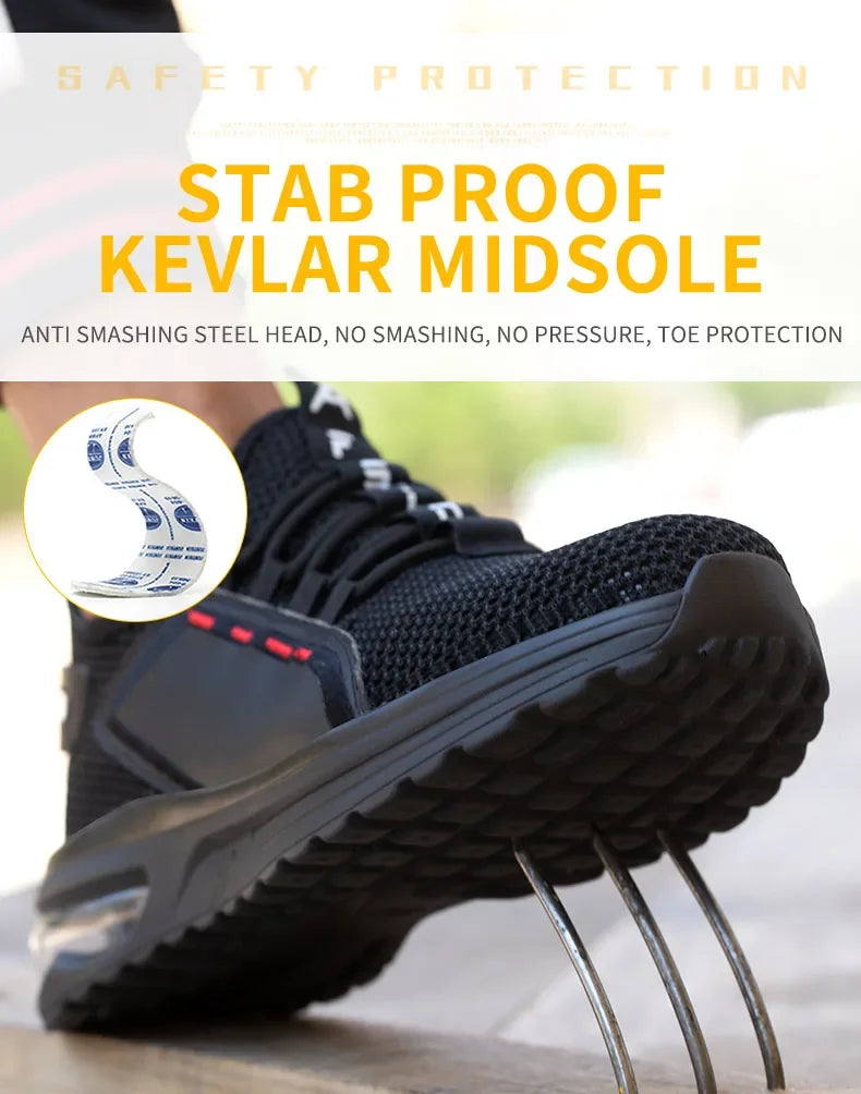 Lightweight Men's Safety Shoes Steel Toe Men's Work Shoes Slip Resistant Reinforced Shoes Man Fashion Breathable Sneaker