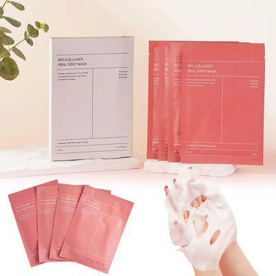 1Box /4PCs Bio Collagen Face Mask Shrink Pores Deep Hydrating Overnight Mask Moisturizing Refreshing Brightening Face Skin Care