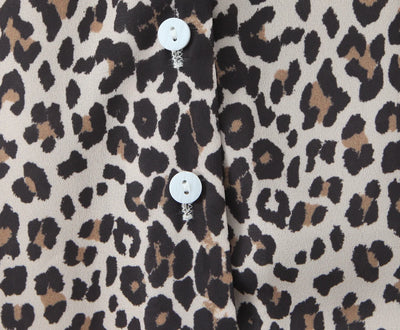 Elegant French style Women Animal Leopard Print Shirt Dress Contrast Color Tie Bow V neck Puff Sleeve Short Dresses Mini Robe