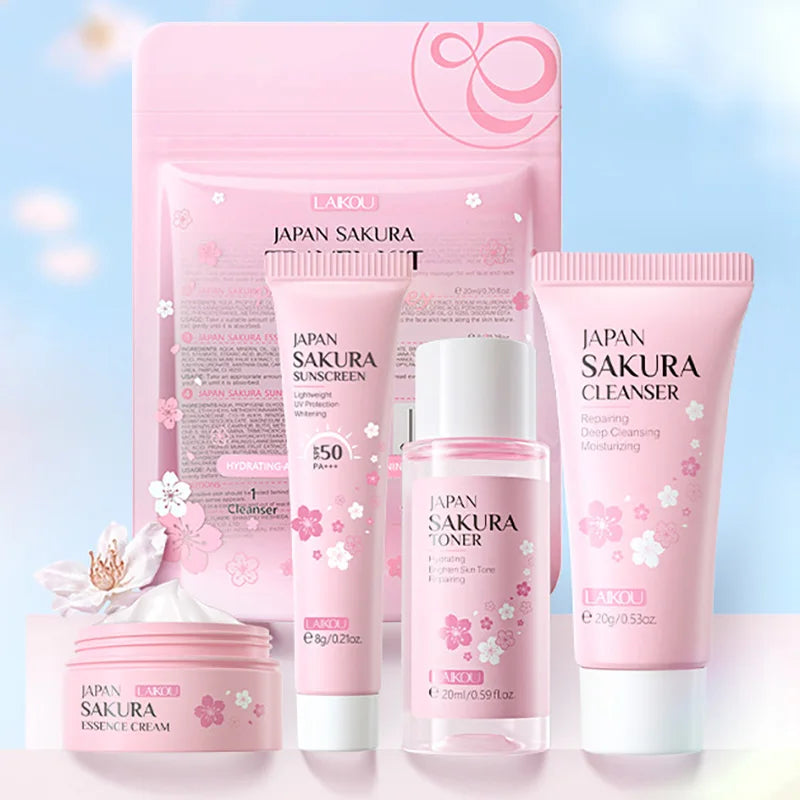 LAIKOU Sakura Skin Care Sets Facial Cleanser Face Cream Serum Toner Moisturizing Brightening Anti Wrinkles Kit