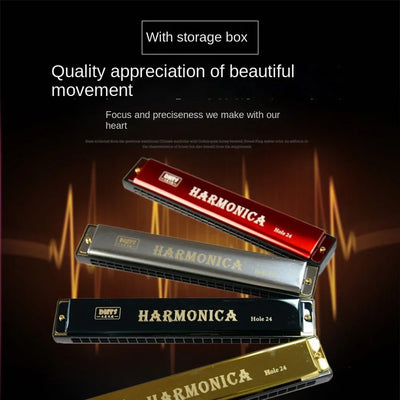 Double Row 24 Hole Harmonica Professional Play Blues Harmonica Tremolo Harmonica Beginner Jazz Folk Harmonicas Blues Rock