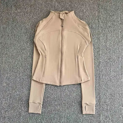 Women's high-end sports jacket for running, fitness, exercise, with stand-up collar, fashionable long sleeves, professional zipp