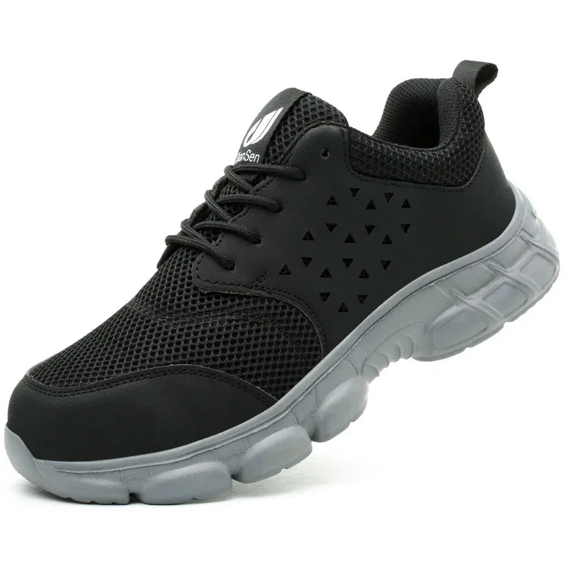 Men's Safety Shoes Comfortable Non-Slip Work Shoes Lightweight Breathable Safety Toe Casual Sneakers for Construction Site Black