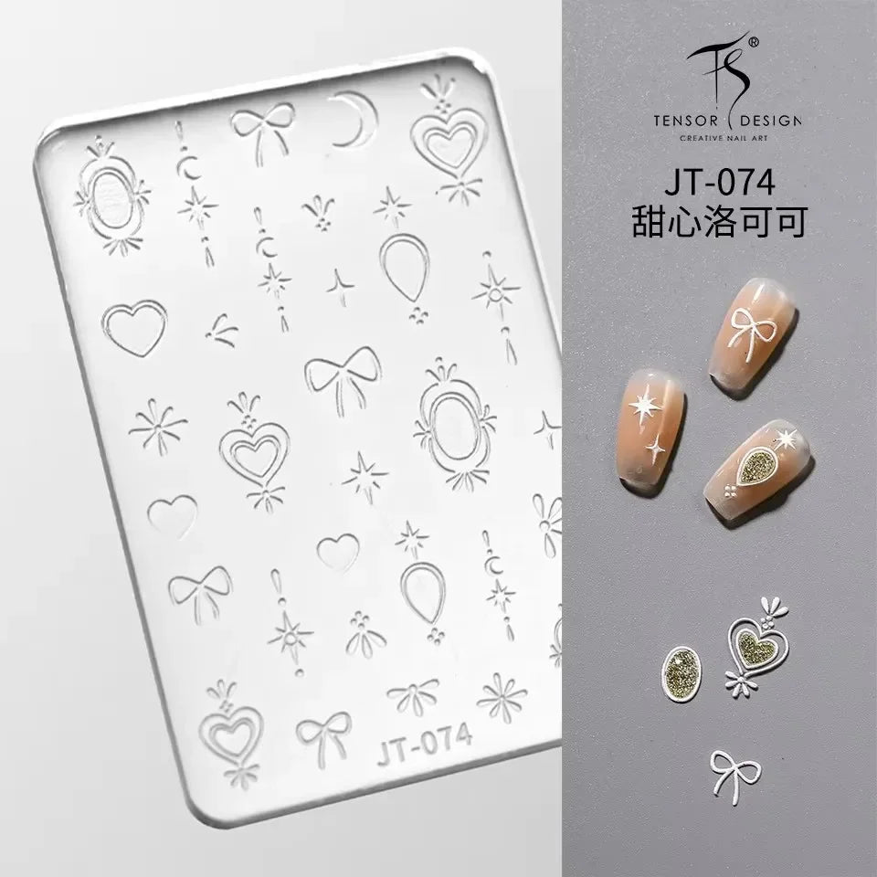 Geometric Bowknot Grid Lace Flora Edge Nail Art Silicone Carving Mold Mould Star Daisy Flower Charms Bow Tie Snowflake Template