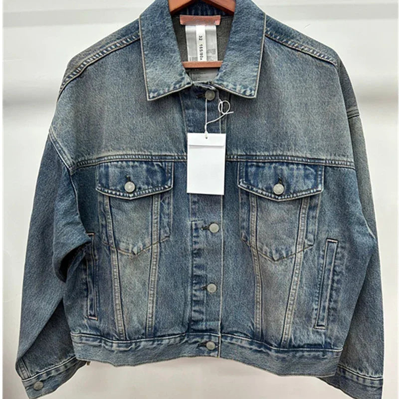 Dave&Di 2025 Minimalist Women's Denim Jacket Retro Washed Boyfriend Style Loose Bomber Jacket For Ladies