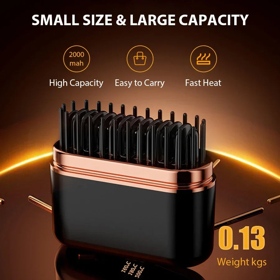 Portable Hair Straightener Brush Rechargeable Mini Smoothing Brush for Styling for Home Travel Gift Heated Electric Hair Brushes