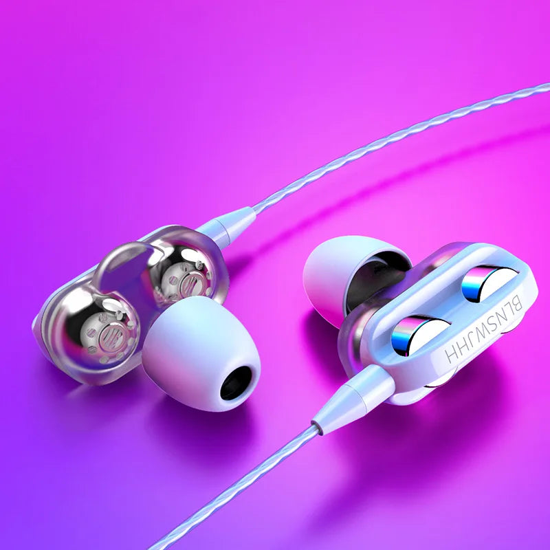 3.5mm Wired Headphone Noise Canceling In-Ear Sport Earphones Dual Driver Bass Stereo Gaming Headset HiFi Music Earbuds With Mic