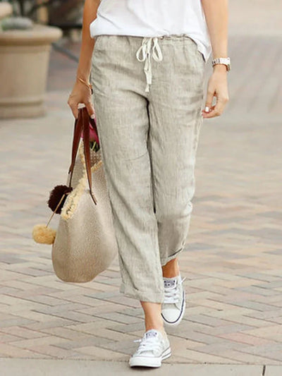 Women Pants Cotton Linen Wide Leg Drawstring