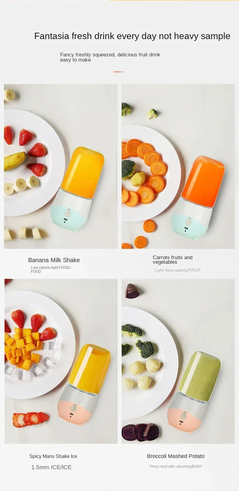 Portable Blender USB Rechargeable Mini Juicer Blender Household  Mixer Machine For Juices Shakes And Smoothies Juice Extractor