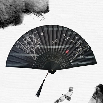 Hand Folding Fan BambooSilk Chinese Fan Hand Women Black Fan Summer Female Dance Hand Folding Fan Party Gift Hand Fans For Women