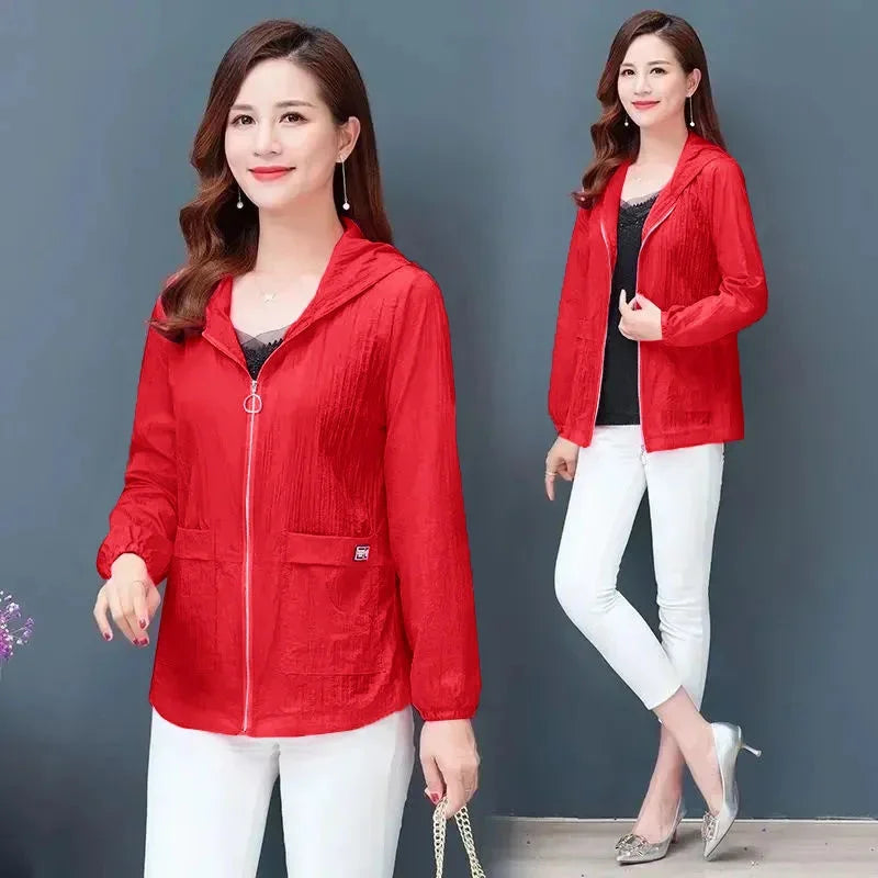2025 New Summer Women Jacket Hooded Beach UV Jackets Female Long Sleeve Thin Sun Protection Clothing Windbreaker Ladies Casual