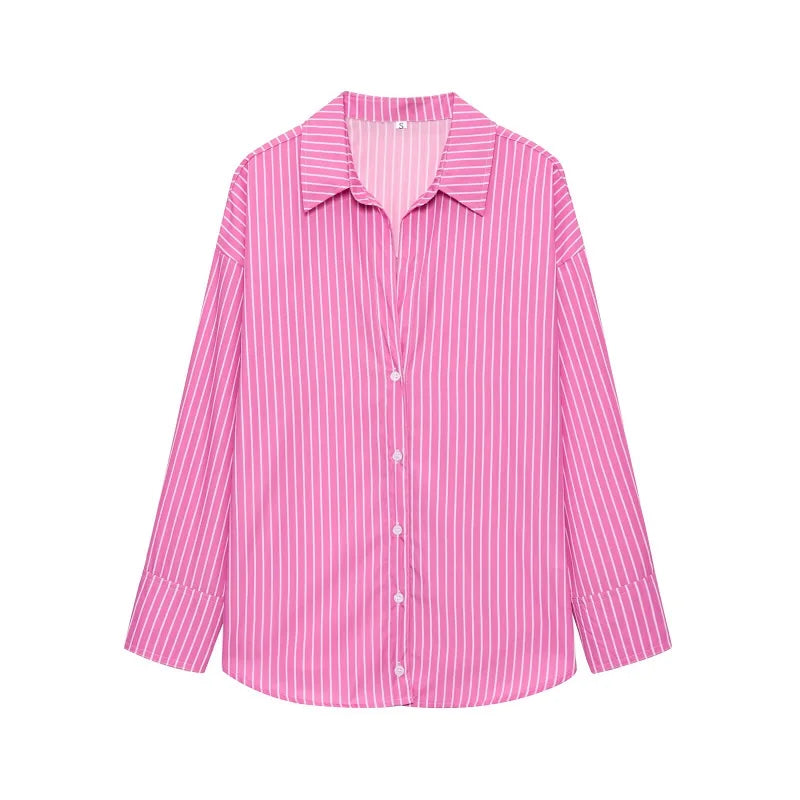 MUJER Striped Casual Shirts for Women Summer Button up Shirts and Blouses for Woman Oversize Blouse Women Long Sleeve Tops Woman