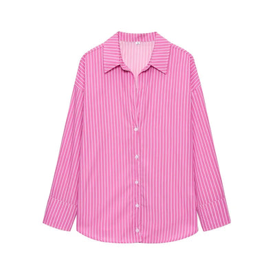 MUJER Striped Casual Shirts for Women Summer Button up Shirts and Blouses for Woman Oversize Blouse Women Long Sleeve Tops Woman