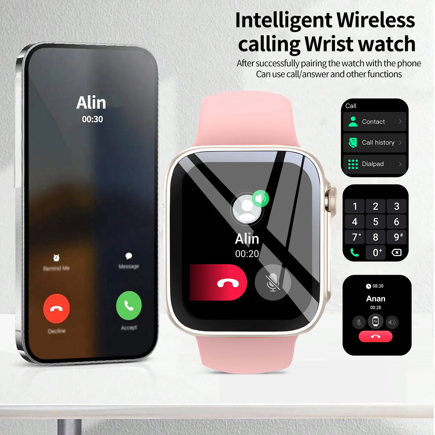 Smart Watch with 2.01-Inch HD Display – Wireless Calling/Dialing, Alarm/Message Notifications, Fitness Tracking, Music Control.