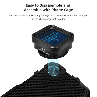 Mobile Phone Anamorphic Movie Lens 1.55X Deformation Filmmaking Lens Phone Moive Lens with Universal Lens Clips Carry Bag Replac