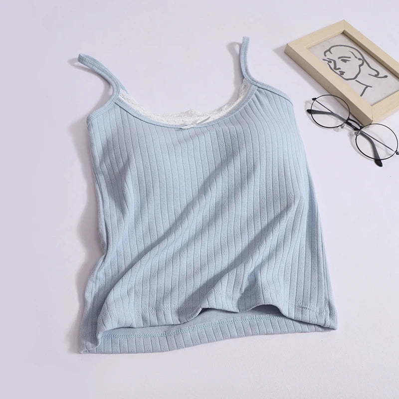 Women Bow Patchwork Lace Two-piece Tank Tops