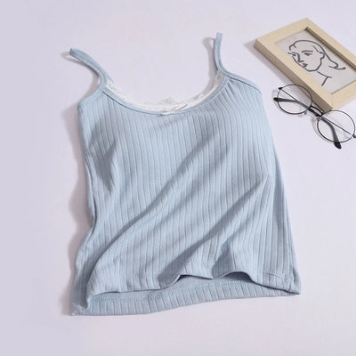 Women Bow Patchwork Lace Two-piece Tank Tops