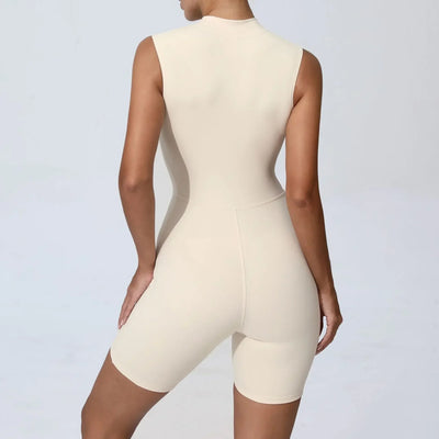 Seamless Yoga Jumpsuit Sports Fitness Peach Hip Tight Summer Zipper Sleeveless Bodysuit Workout Clothing Gym Tracksuit for Women