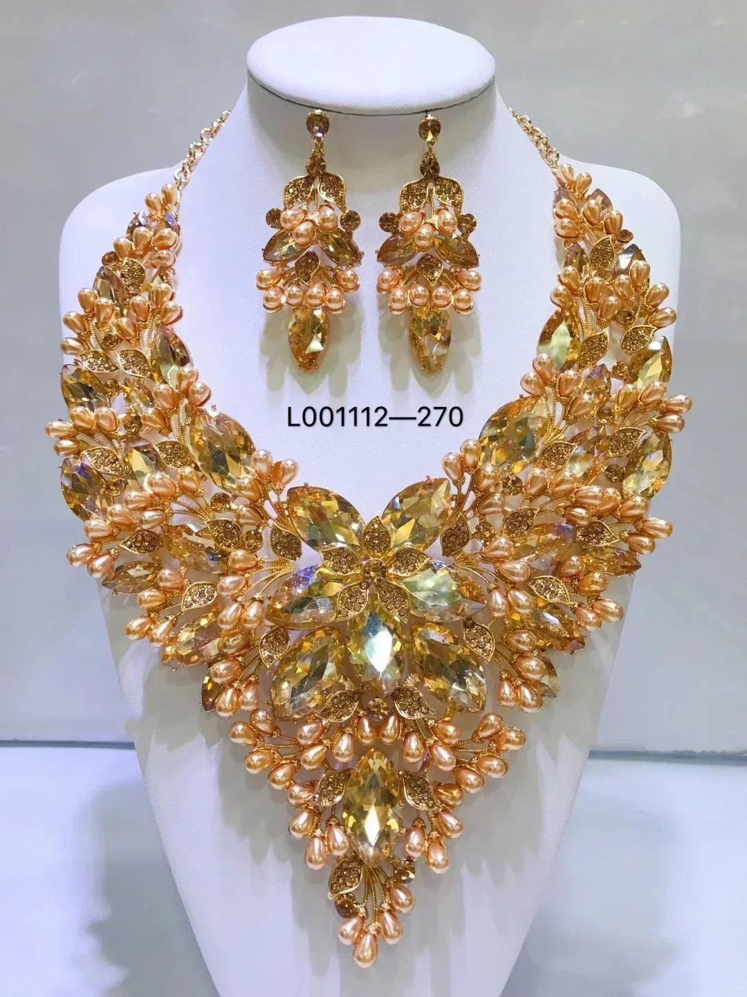 Women luxury necklaces set wedding delicate fashion jewelery crystal rhinestone earrings jewelry sets