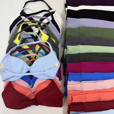 European American Ins 2025 2PCS Yoga Gym Set Women Seamless Yoga Bra High Waist Workout Scrunch Shorts Suit Fitness Sportswear