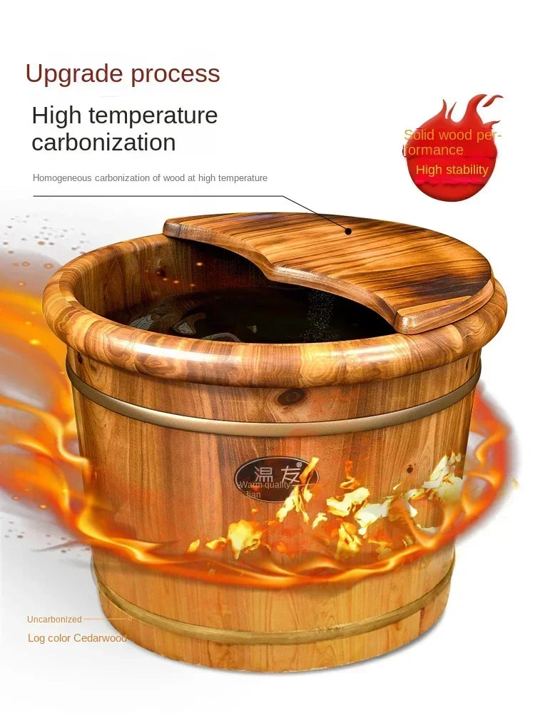 Foot Soaking Wooden Bucket Solid Wood Bath Calf Wooden Foot Washing Bucket Insulation Wooden Basin Foot Soaking Bucket