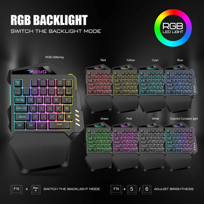 One Hand Wireless Gaming Keyboard RGB Backlit Portable Mini Keyboard Game Controller for PC PS4 Xbox Gamer