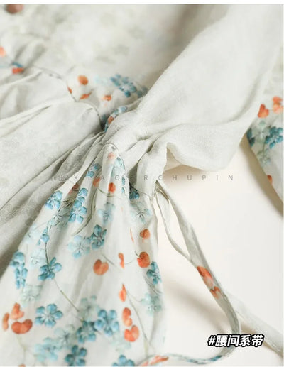 Summer Dress Women 2025 Long Print Elegant Clothing Vintage Elastic Waist Korean Beach Style V-Neck Fashion Robe Ropa De Mujer