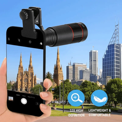 Universal HD Optical Cell Phone Lens Telephoto Lens Monocular Monocular Zoom Cell Phone Lens 32X Tripod Mobile Phone Lenses