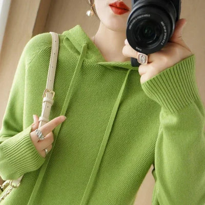 Women Sweater Autumn Winter Thick Warm Long Sleeve Casual Loose Jumpers Hooded Knitted Pullovers Solid Fashion Korean Sweaters