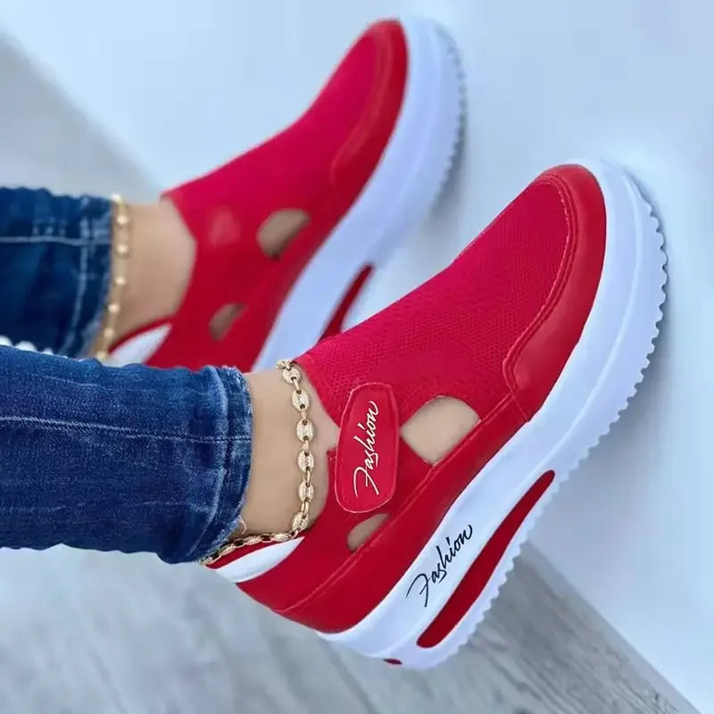 Designer Women Sneakers Wedge Tennis Shoes Red Blue Canvas Women Casual Shoes Ladies Platform Vulcanized Shoe Hollow Out Shoes